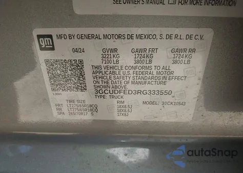 2024 Chevrolet Silverado K1500 Lt Trail Boss z USA, uszkodzony, nr VIN 3GCUDFED3RG333550